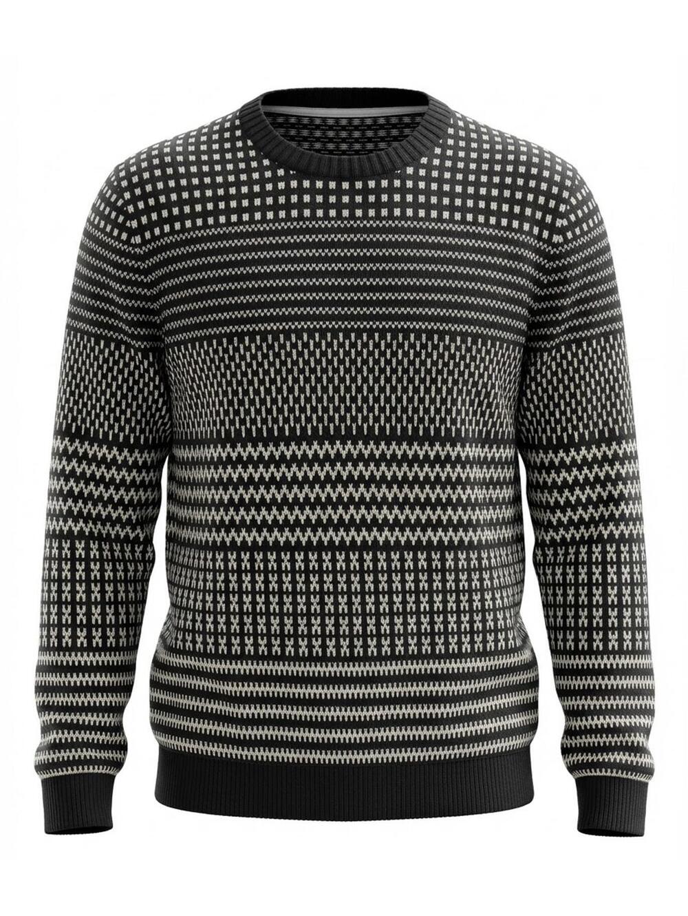Black and White Patterned Knit Sweater